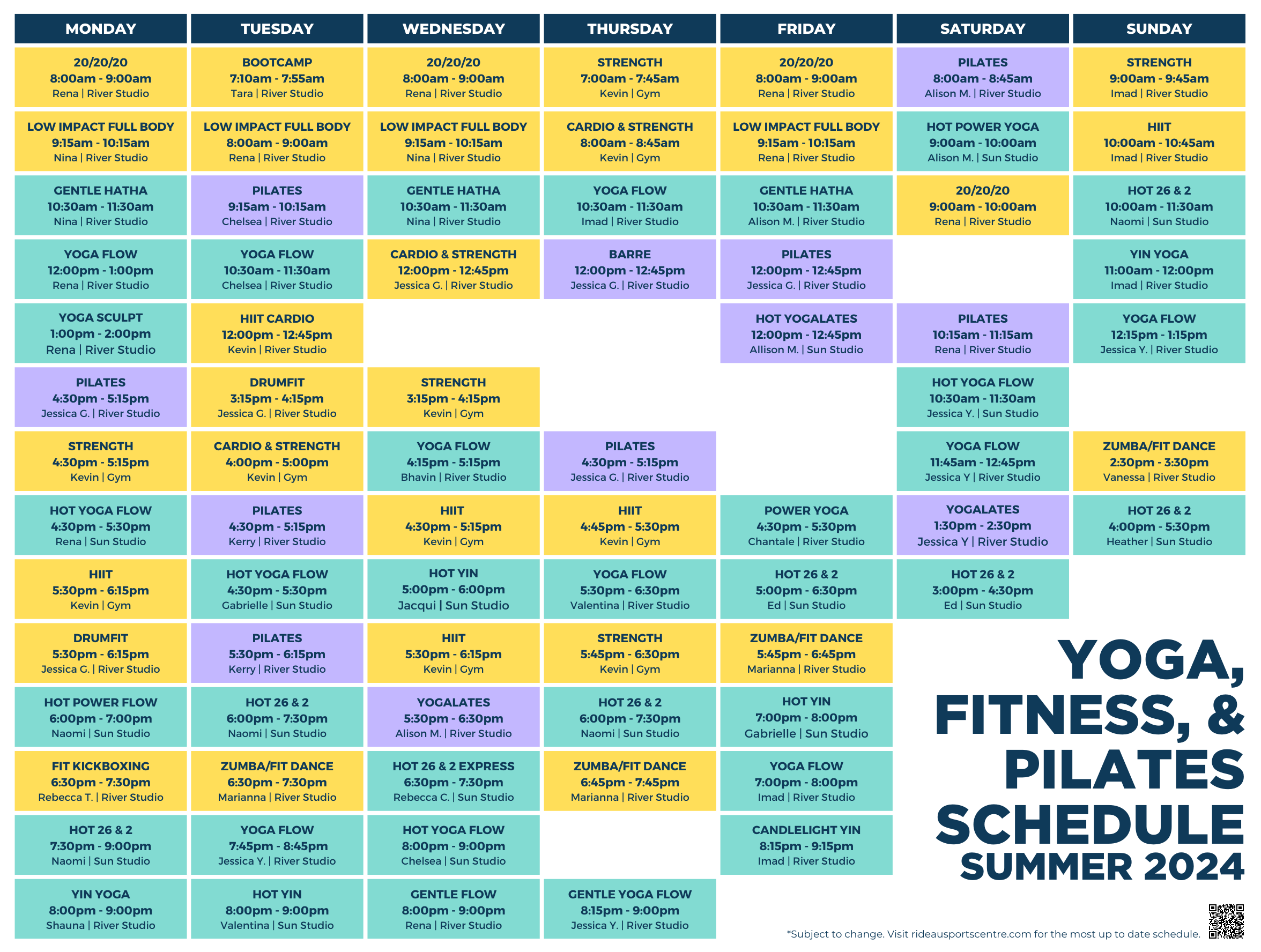 Group Fitness Schedule Summer 2024 at Rideau Sports Centre